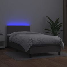 Vidaxl Box spring postelja z vzmetnico LED siva 100x200cm umetno usnje