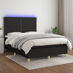 Vidaxl Box spring postelja z vzmetnico LED črna 140x190 cm blago