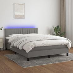 Vidaxl Box spring postelja z vzmetnico LED temno siva 140x190 cm blago