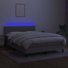 Vidaxl Box spring postelja z vzmetnico LED svetlo siva 140x190cm blago