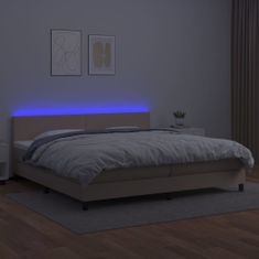 Vidaxl Box spring postelja vzmetnico LED kapučino 200x200 cm um. usnje