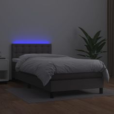 Vidaxl Box spring postelja z vzmetnico LED siv 90x190 cm umetno usnje