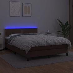 Vidaxl Box spring postelja z vzmetnico LED rjava 140x200 cm um. Usnje