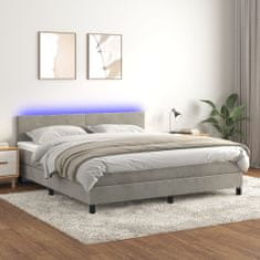 Vidaxl Box spring postelja z vzmetnico LED svetlo siva 180x200cm žamet