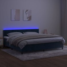 Vidaxl Box spring postelja z vzmetnico LED temno modra 200x200cm žamet