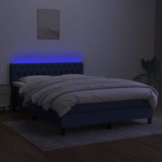 Vidaxl Box spring postelja z vzmetnico LED modra 140x190 cm blago