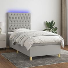 Vidaxl Box spring postelja z vzmetnico LED svetlo siva 90x190 cm blago