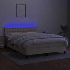 Vidaxl Box spring postelja z vzmetnico LED krem 140x200 cm blago