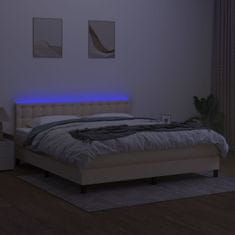 Vidaxl Box spring postelja z vzmetnico LED krem 160x200 cm blago