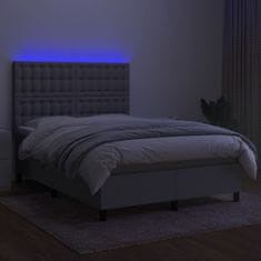 Vidaxl Box spring postelja z vzmetnico LED svetlo siva 140x190cm blago