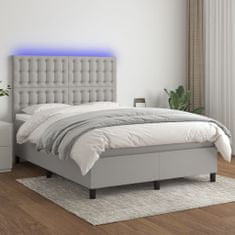 Vidaxl Box spring postelja z vzmetnico LED svetlo siva 140x190cm blago