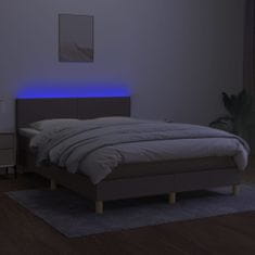Vidaxl Box spring postelja z vzmetnico LED taupe 140x200 cm blago