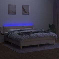 Vidaxl Box spring postelja z vzmetnico LED krem 160x200 cm blago