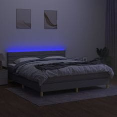 Vidaxl Box spring postelja z vzmetnico LED sv. siva 160x200 cm blago