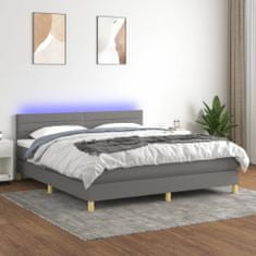 Vidaxl Box spring postelja z vzmetnico LED temno siva 180x200 cm blago