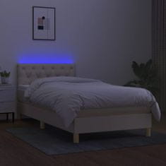 Vidaxl Box spring postelja z vzmetnico LED krem 80x200 cm blago