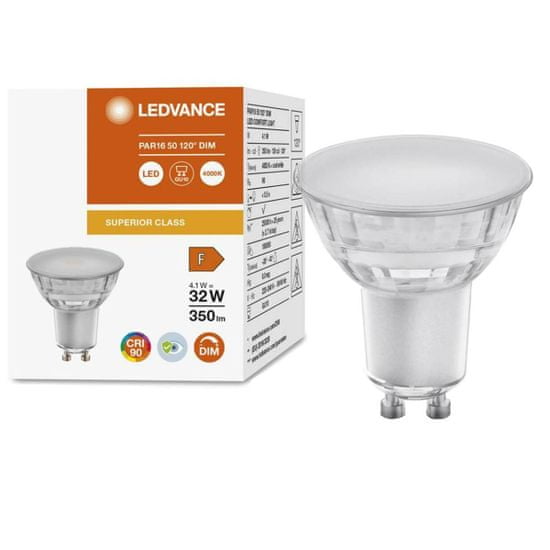 LEDVANCE Zatemnitvena LED žarnica GU10 4,1W = 32W 350lm 4000K Nevtralno bela 120° CRI90 Steklo Superior