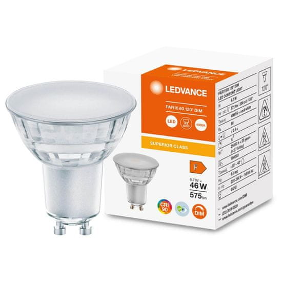 LEDVANCE Zatemnitvena LED žarnica GU10 6,7W = 48W 575lm 4000K Nevtralno bela 120° CRI90 Steklo Superior