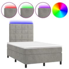 Vidaxl Box spring postelja z vzmetnico LED svetlo siva 120x200cm žamet