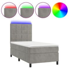 Vidaxl Box spring postelja z vzmetnico LED svetlo siva 100x200cm žamet