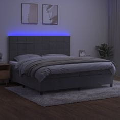 Vidaxl Box spring postelja z vzmetnico LED svetlo siva 200x200cm žamet