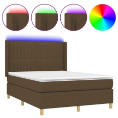 Vidaxl Box spring postelja z vzmetnico LED temno rjava 140x200cm blago