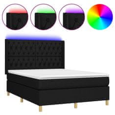 Vidaxl Box spring postelja z vzmetnico LED črna 140x200 cm blago