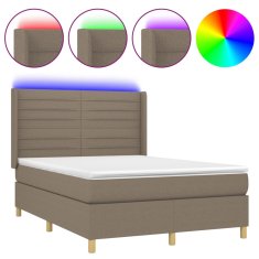 Vidaxl Box spring postelja z vzmetnico LED taupe 140x190 cm blago