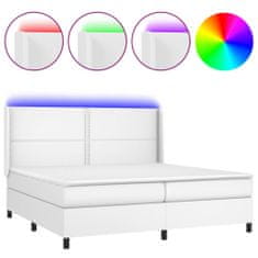 Vidaxl Box spring postelja z vzmetnico LED bela 200x200cm umetno usnje