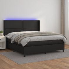 Vidaxl Box spring postelja z vzmetnico LED črna 180x200cm umetno usnje