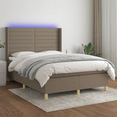 Vidaxl Box spring postelja z vzmetnico LED taupe 140x200 cm blago