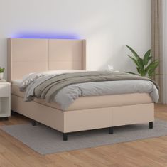 Vidaxl Box spring postelja z vzmetnico LED kapučino 140x200 cm