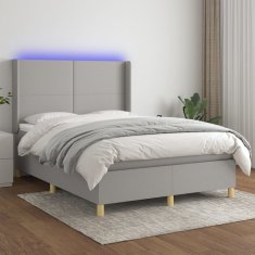 Vidaxl Box spring postelja z vzmetnico LED sv. siva 140x200 cm blago