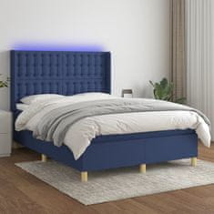 Vidaxl Box spring postelja z vzmetnico LED modra 140x200 cm blago