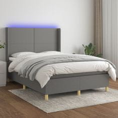 Vidaxl Box spring postelja z vzmetnico LED temno siva 140x190 cm blago