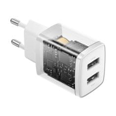 BASEUS Kompaktni mali polnilec 2x USB 10,5W bele barve