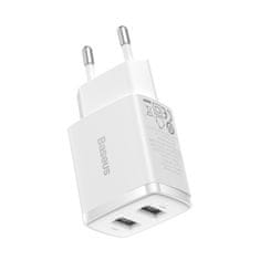 BASEUS Kompaktni mali polnilec 2x USB 10,5W bele barve