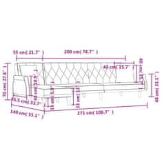 Vidaxl Raztegljiv kavč L oblike temno siv 271x140x70 cm žamet