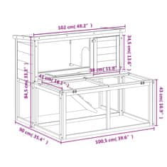 Greatstore Zajčnik rjav 102x90x84,5 cm trdna borovina