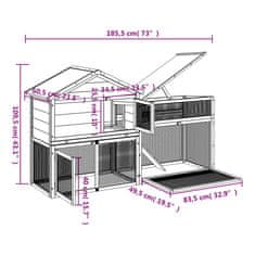 Vidaxl Zajčnik siv 185,5x60,5x109,5 cm trdna borovina