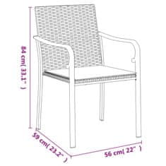 Vidaxl Vrtni stoli z blazinami 6 kosov črni 56x59x84 cm poli ratan