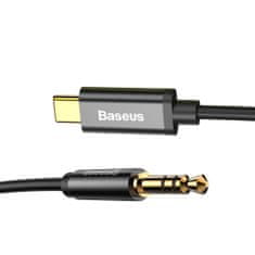 slomart baseus stereo zvočni kabel aux adapter 3,5 mm mini jack - usb tip c za tablični telefon 120 cm črn (cam01-01)