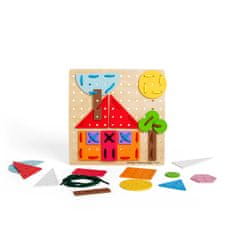 Bigjigs Toys Lesena igra z vezalkami Geometrijske oblike