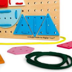 Bigjigs Toys Lesena igra z vezalkami Geometrijske oblike