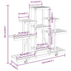 Vidaxl Stojalo za rastline s kolesi 110x25x101 cm trden les jelke