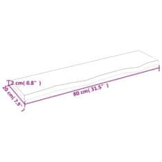 Vidaxl Stenska polica temno rjava 80x20x2 cm trdna hrastovina