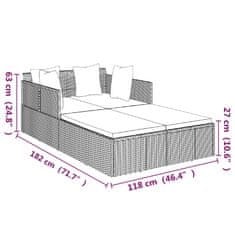 Vidaxl Ležalnik z blazinami rjav 182x118x63 cm poli ratan