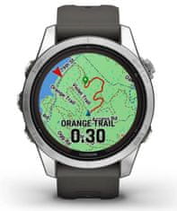 Garmin fenix 7S Pro, linija Solar, 42 mm, srebrn model s temno sivim paščkom (010-02776-01)