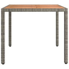 Vidaxl Vrtna miza z leseno površino siv poli ratan in akacijev les