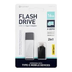 Platinet USB Flash disk Platinet PMFEC16S X-DEPO prilagodi. USB-C - 16 GB srebrna
